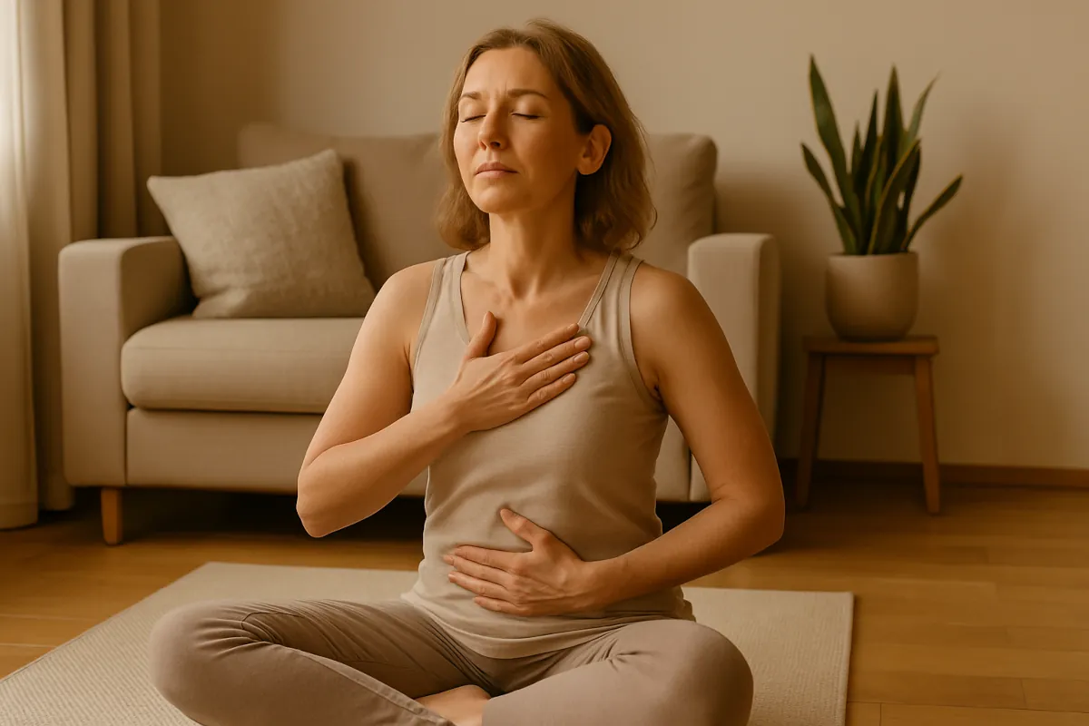 mujer haciendo 6 ejercicios de respiración para relajarse y disminuir la ansiedad