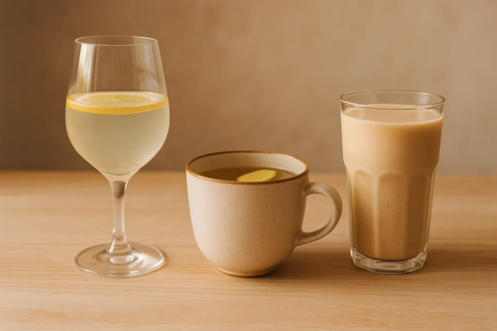3 bebidas representando Qué tomar antes de hacer ejercicio para tener más energía (sin café ni azúcar)